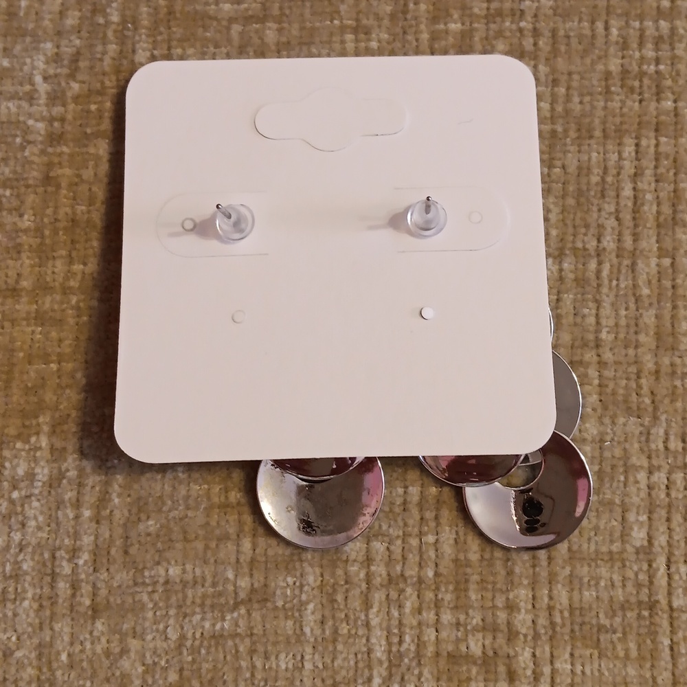 Silver Tone Multi Circle Hanging Post Earrings - Picture 5 of 6